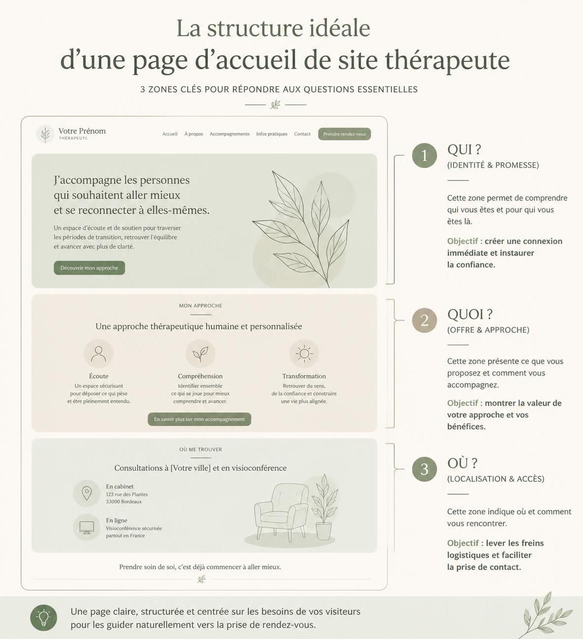 découvrez les 7 pages essentielles à inclure sur le site d'un thérapeute pour maximiser sa visibilité et instaurer la confiance avec ses patients.