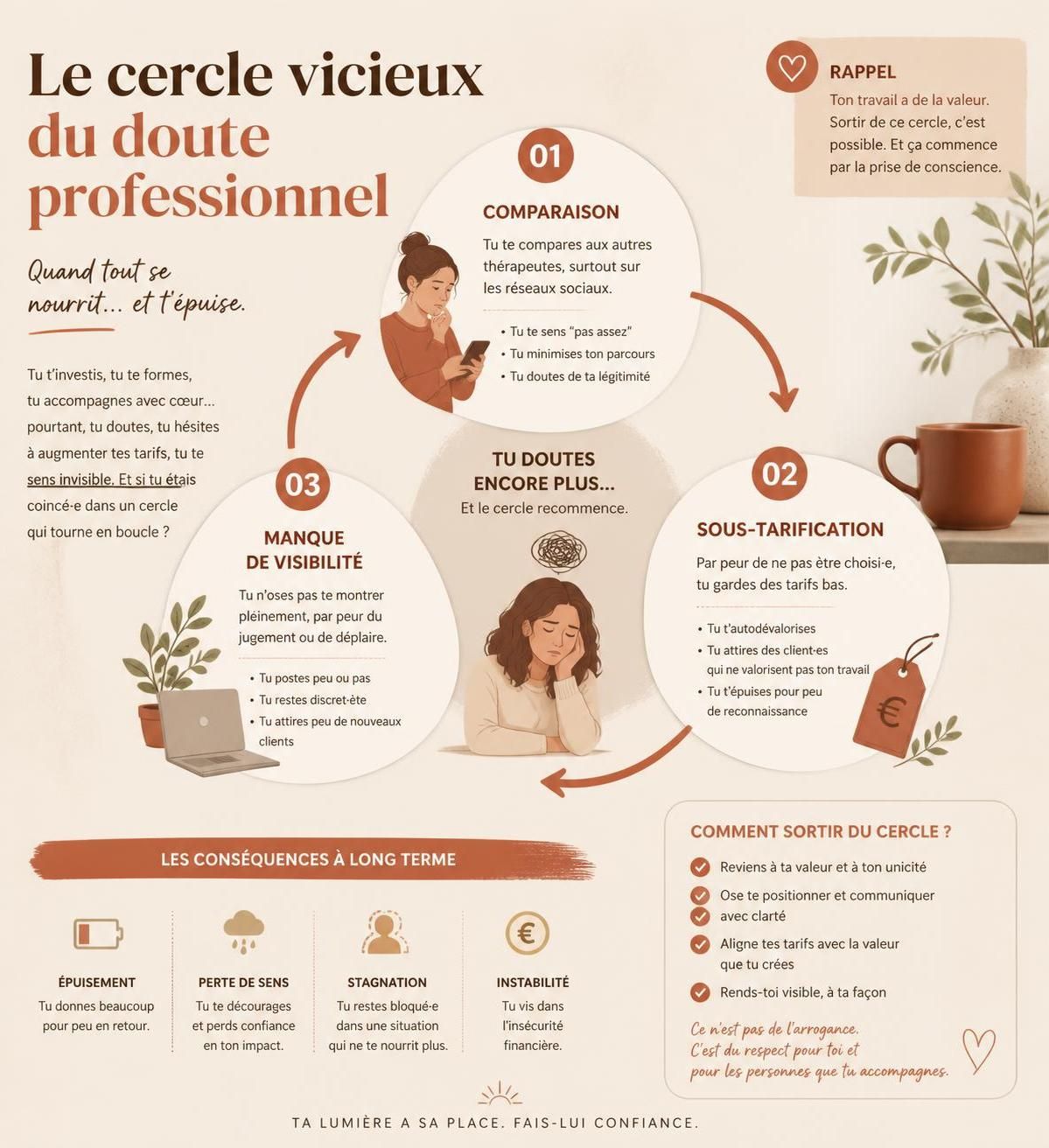 découvrez pourquoi de nombreux thérapeutes ressentent un sentiment d'illégitimité et comment surmonter ce doute pour exercer avec confiance.